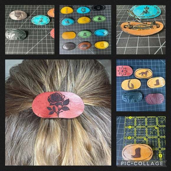 leather clip barrette. Available for customized request and purchase. One item. - Picture 1 of 1